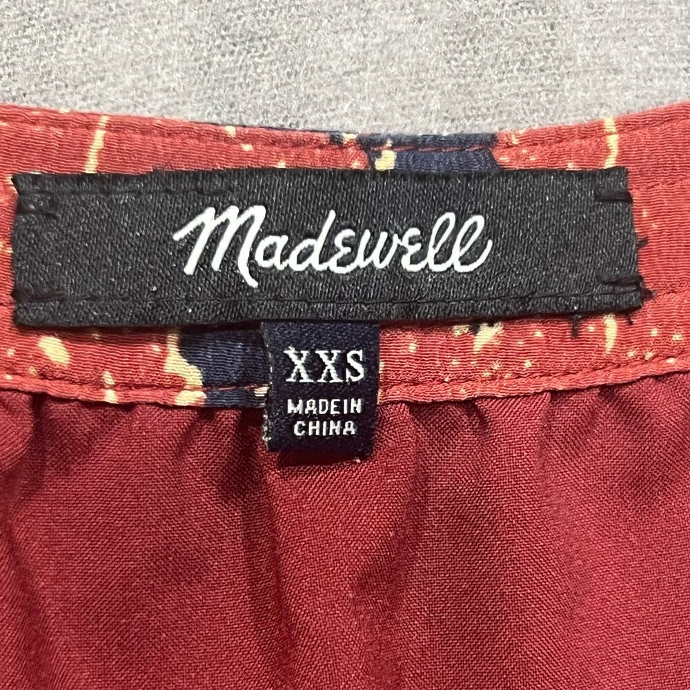 Madewell Silk Baby Doll Dress Assam Floral Red Blue Boho Lace-up Neck Size XXS - Picture 9 of 9